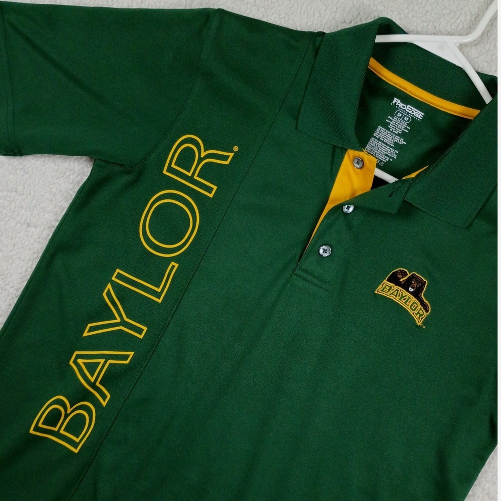 ProEdge Baylor Polo Bear Mens Medium Green Spell Out Performance Shirt NCAA